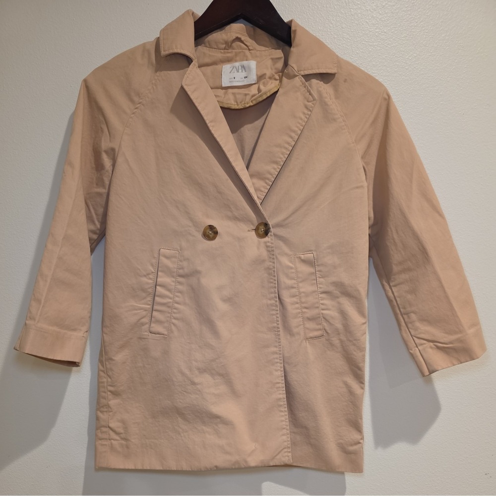 Zara Girls Kids Blazer Beige Kids Size 9 Soft Outerwear Button Casual Cotton